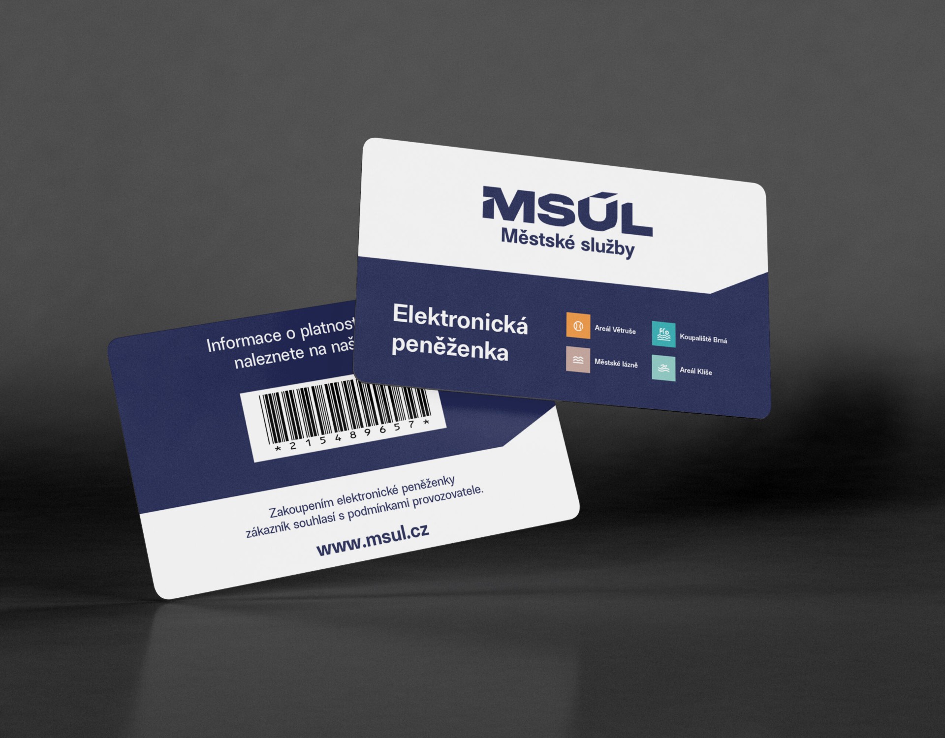 Karta elektronické peněženky MSÚL — přední a zadní strana