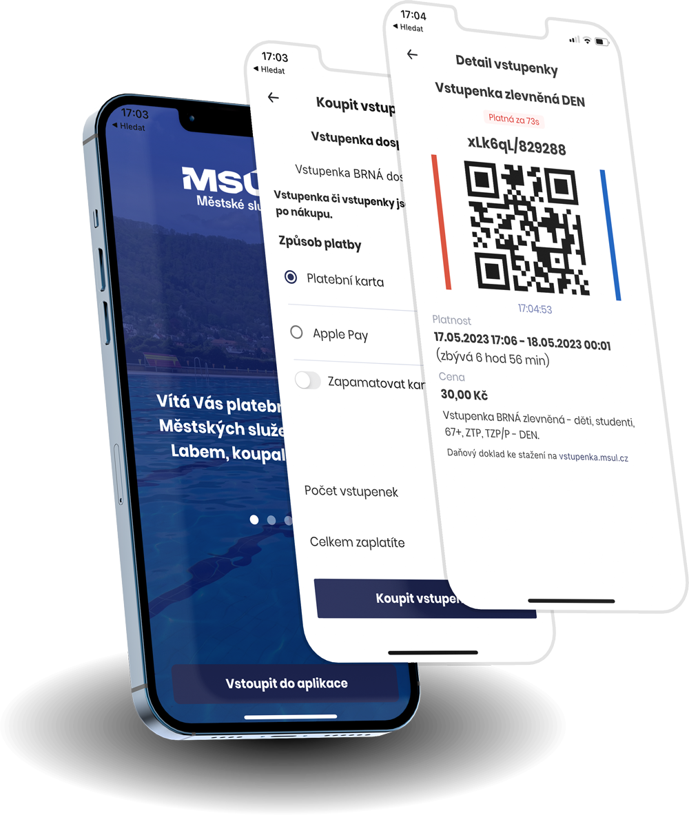Aplikace MSÚL — nákup vstupenek a detail QR vstupenky
